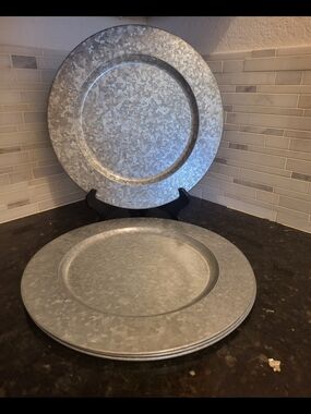 Pottery Barn Galvanized Charger Plates - Silver Finish